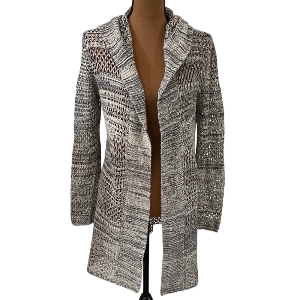 Paper Crane cotton blend open knit marled longline hooded cardigan size M